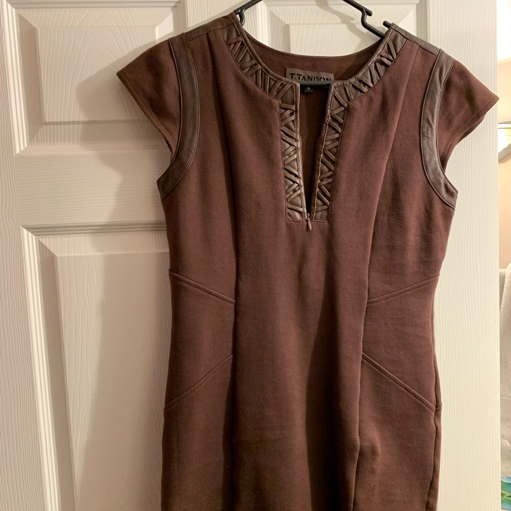 T.Tandon cotton and leather dress